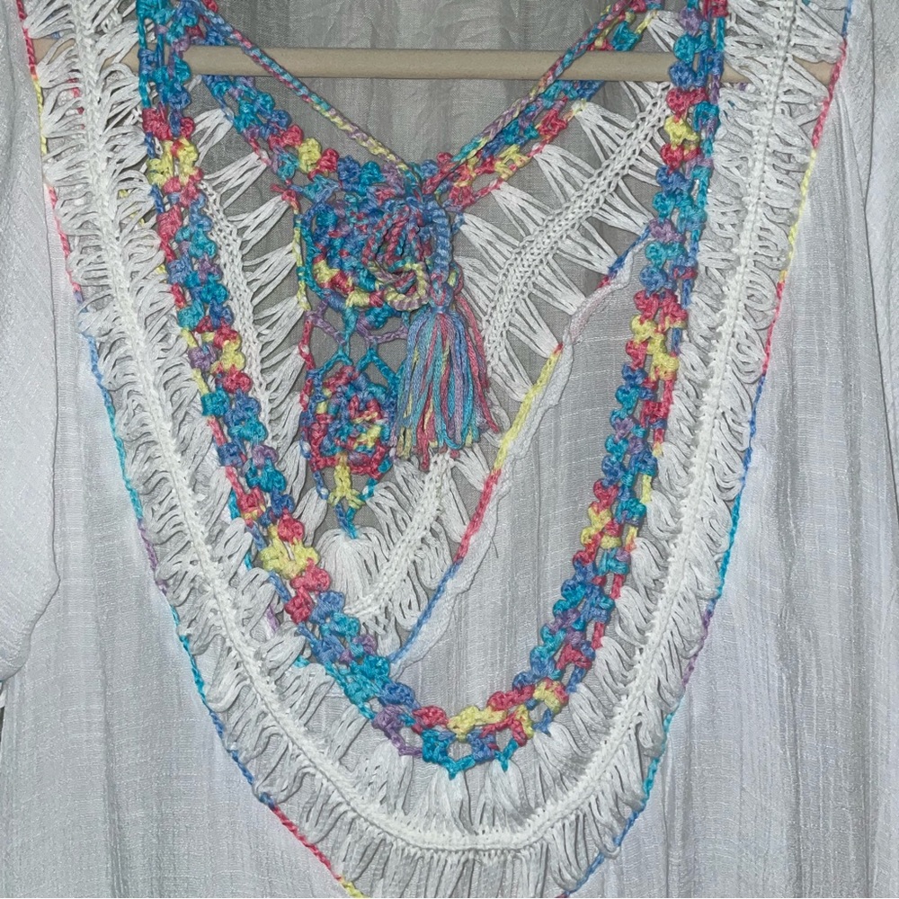 NWT FavLux Open Back Swim Coverup Rainbow Crochet Accents - Picture 8 of 9
